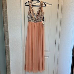 Elegant Peach Sequin Evening Gown